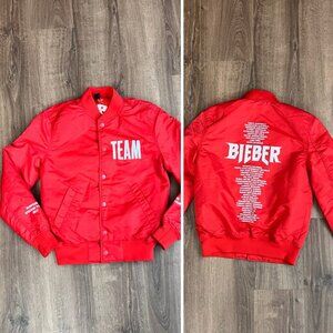 Justin Bieber Team 2017 Purpose Stadium Tour Red Bomber Jacket Sz XS